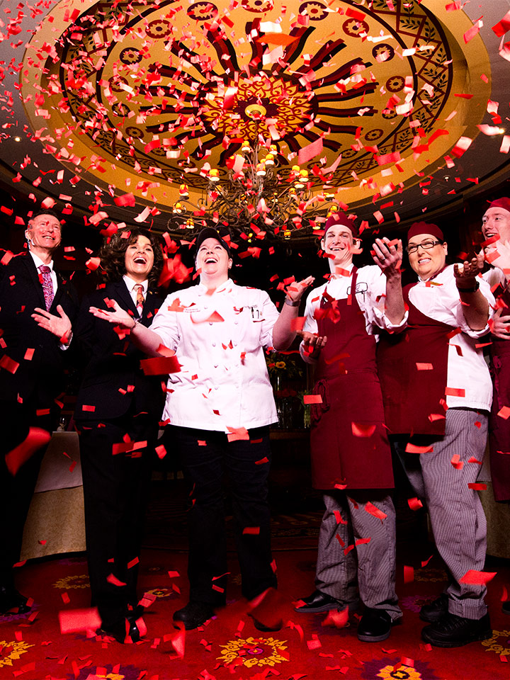 staff photo with confetti