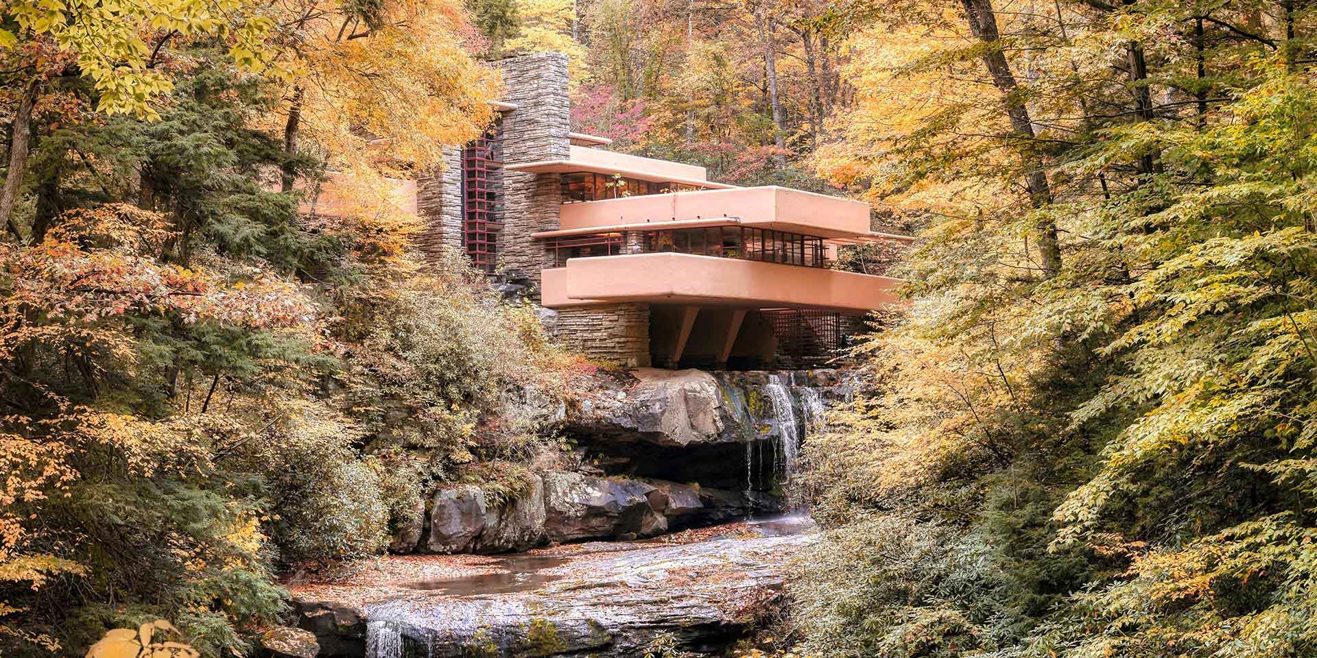 Fallingwater house in the woods