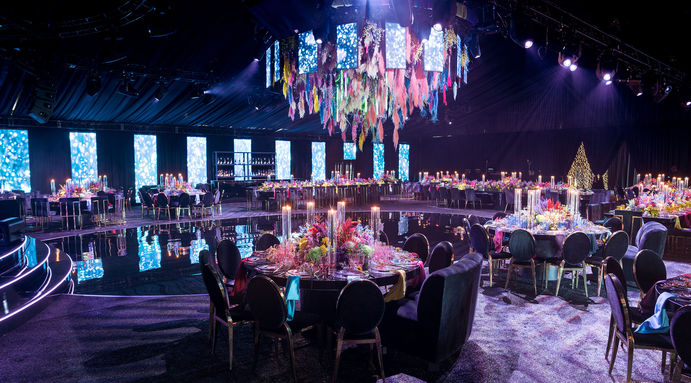 wedding and event decor inside a tent