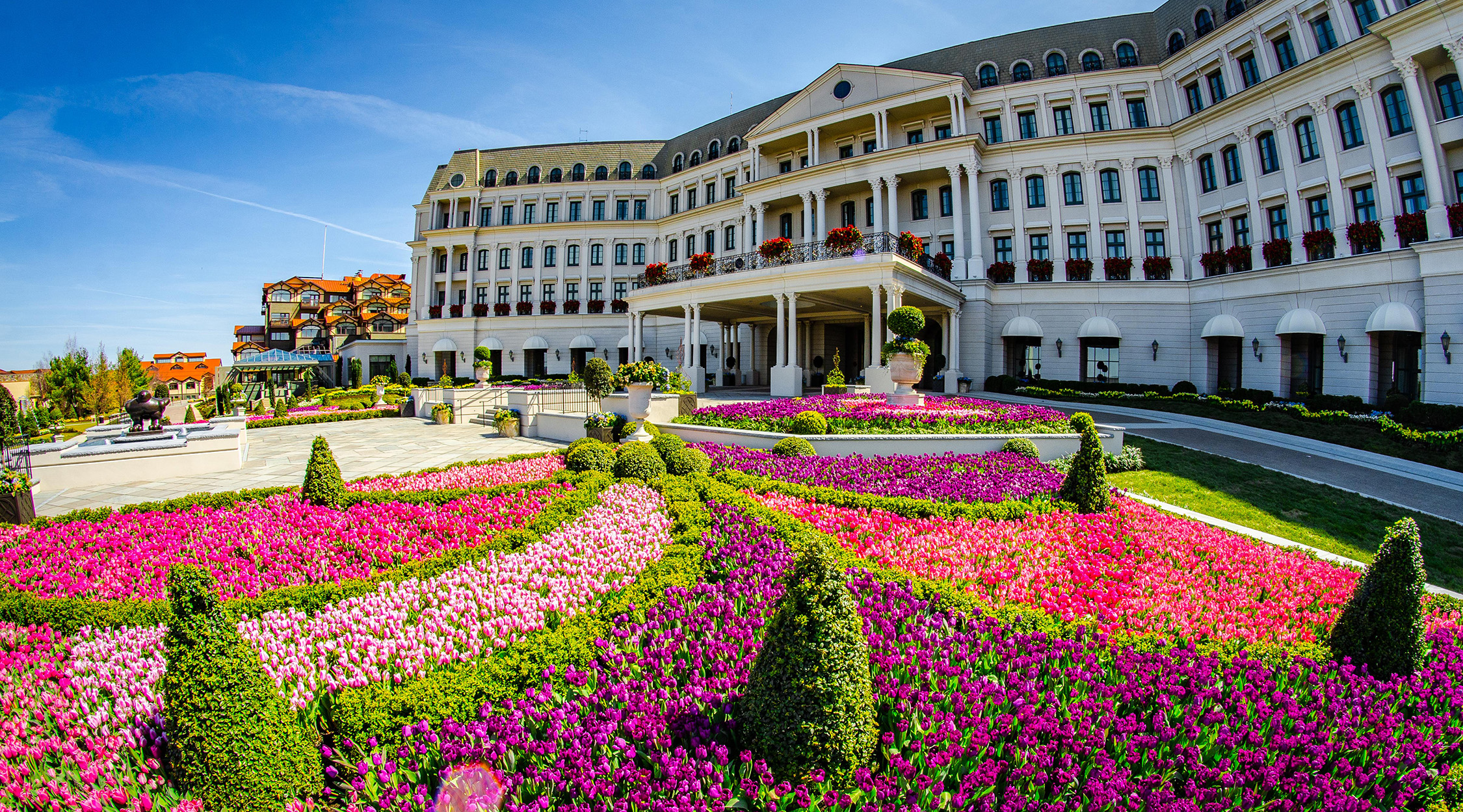 Beautiful flowers outside The Chateau hotel at Nemacolin