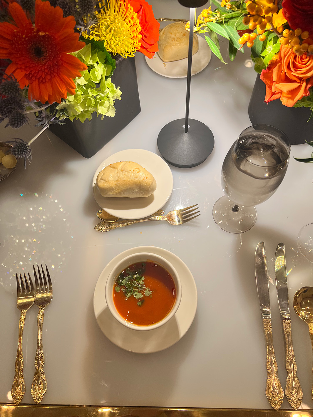 photo of soup with tablescape