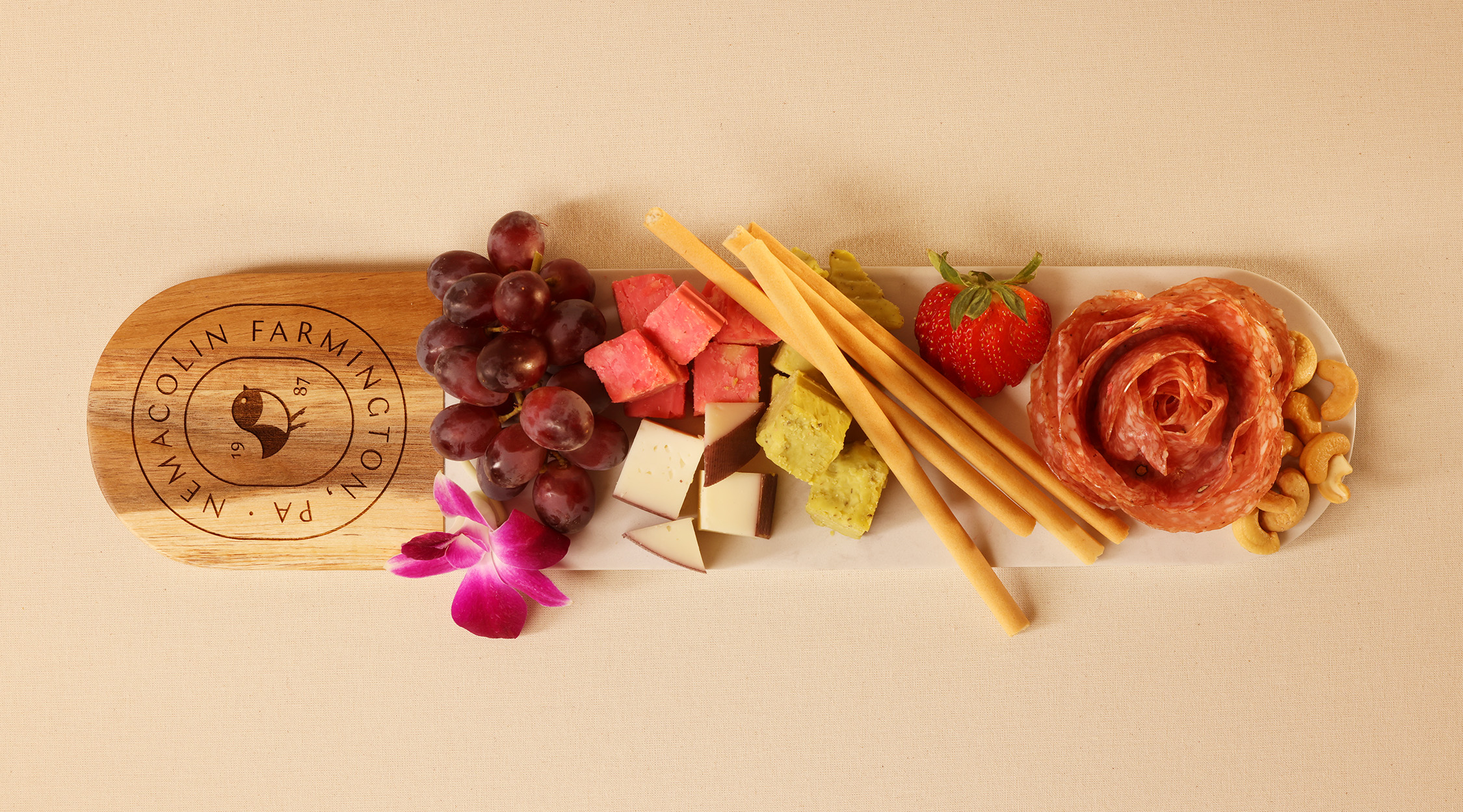 acacia wood and marble charcuterie board