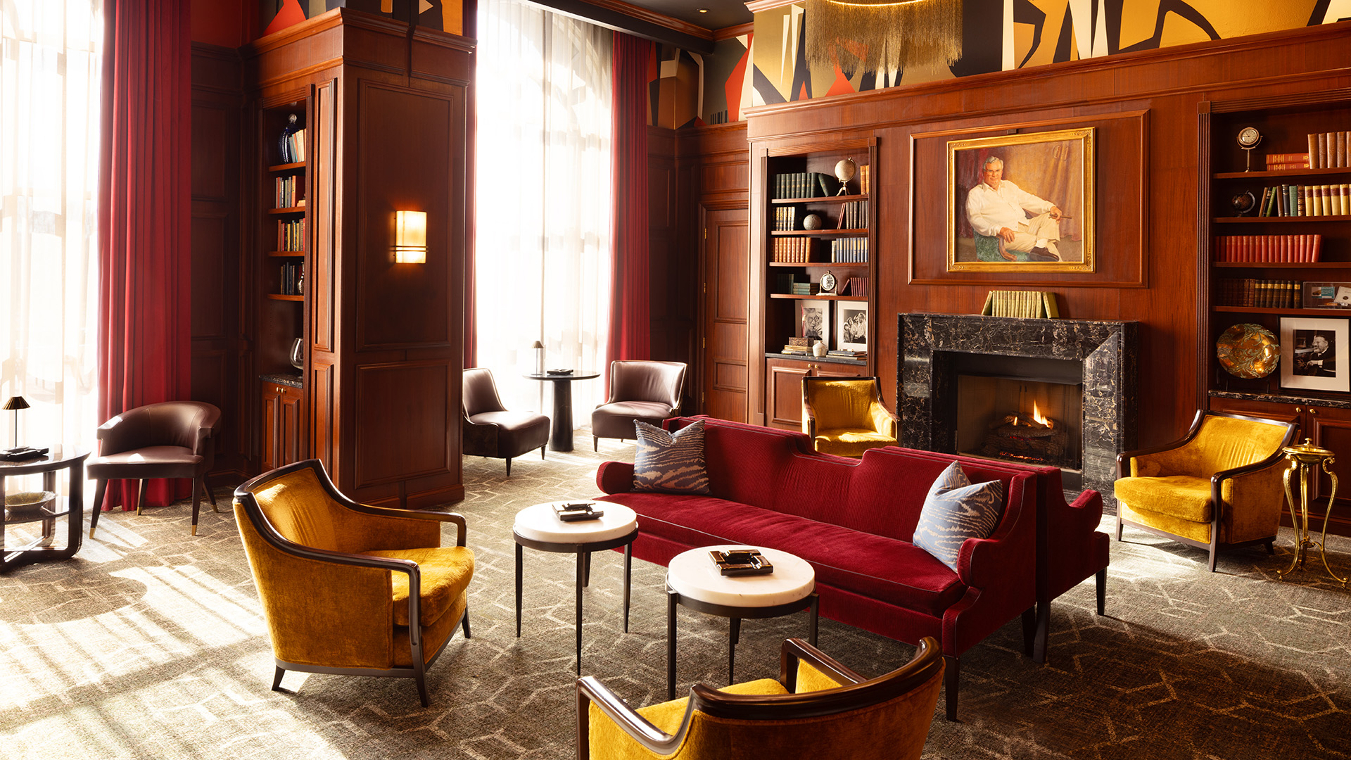 A smoking lounge with large windows