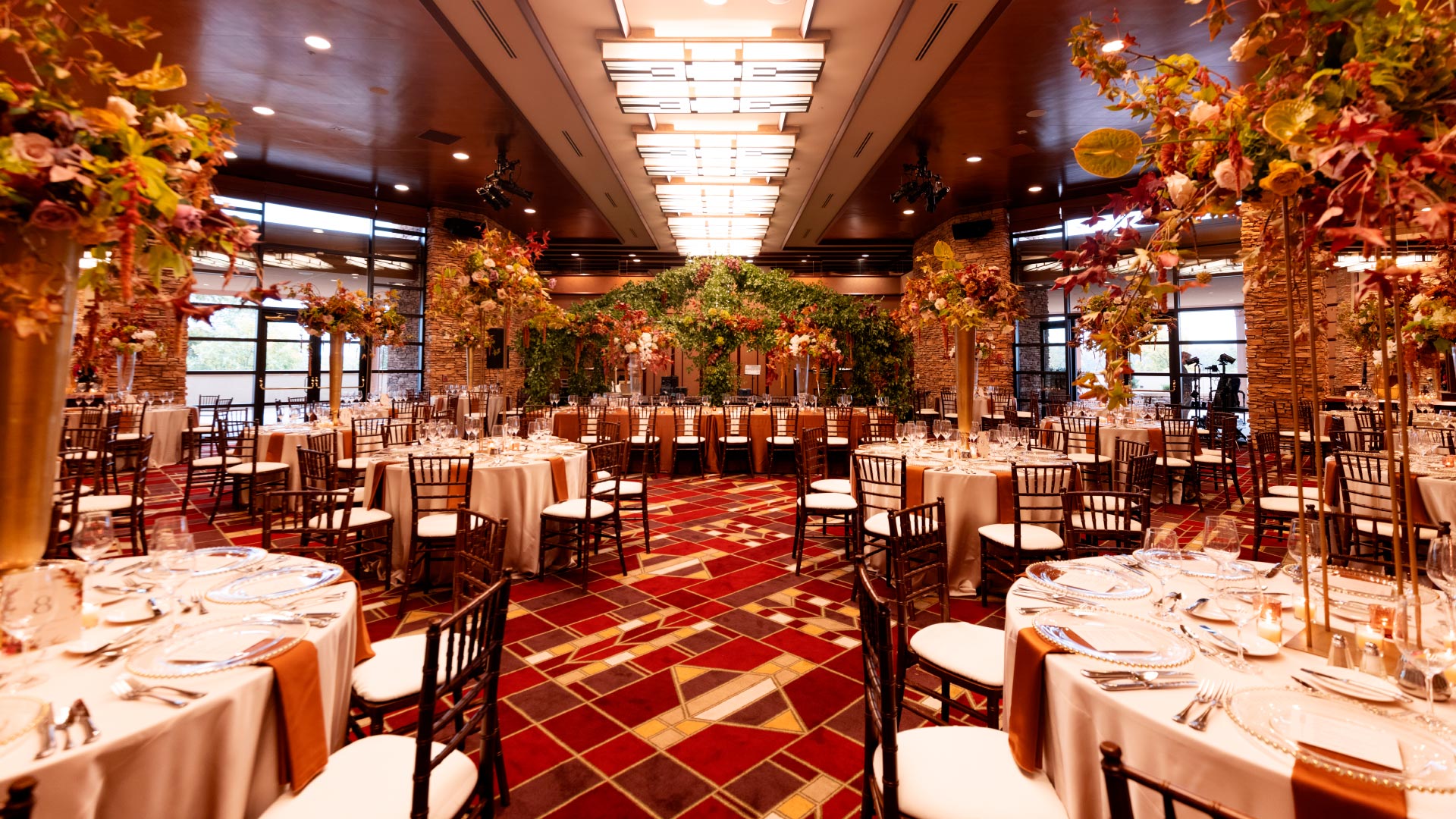 ballroom decorated for a wedding event