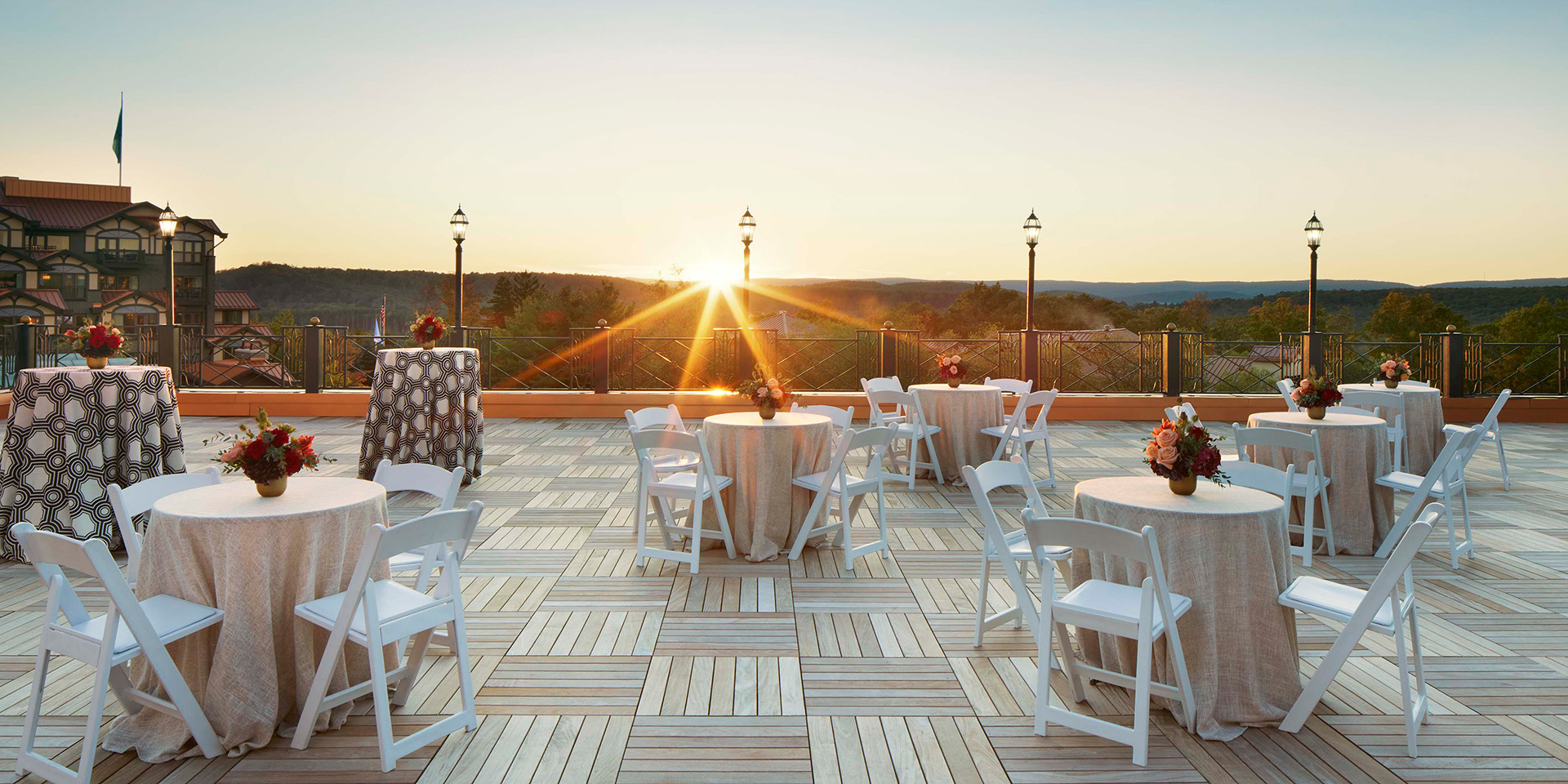 wedding tables on a deck