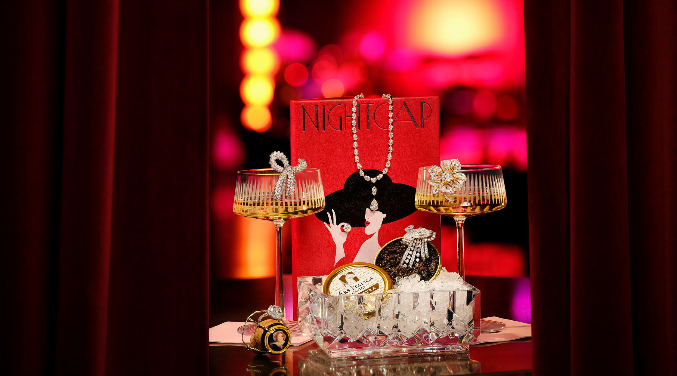 jewelry on a table with menu