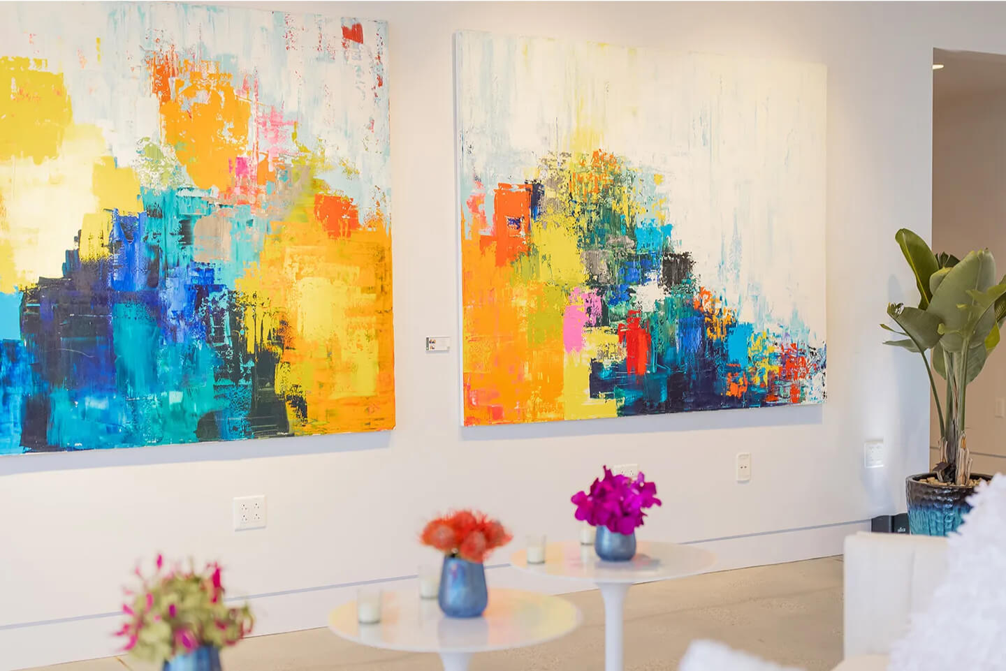 Paintings hanging in an art gallery